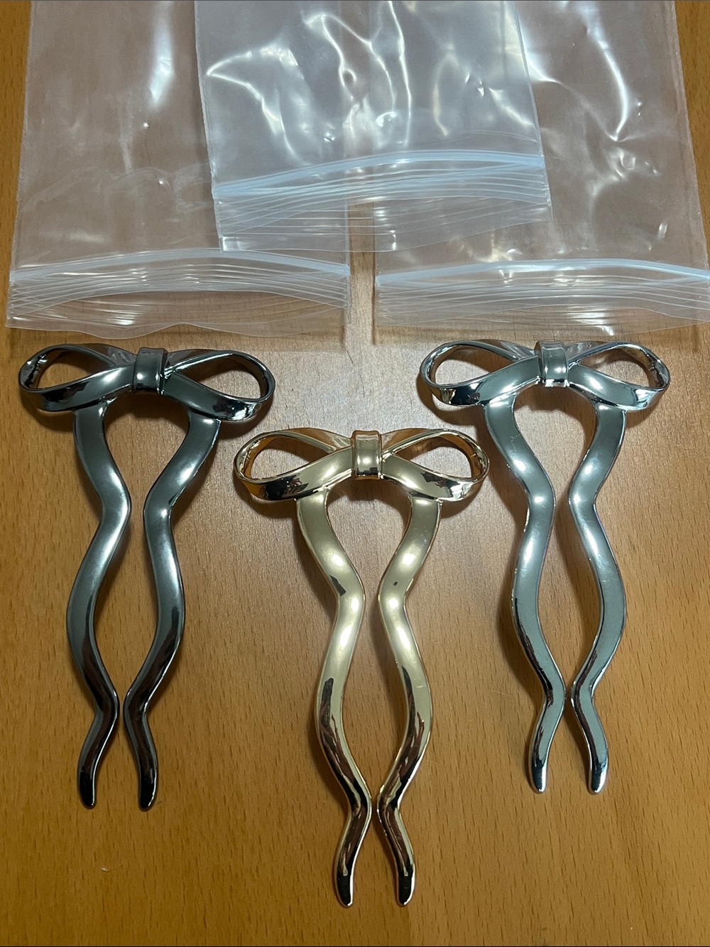 New Vintage Bow Hair Fork Set - Gold and Silver Metal Hairpins